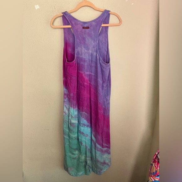 Hard Tail Forever Pink Purple Tie Dye Ombré Asymmetrical Maxi Tank Dress M - Picture 8 of 8